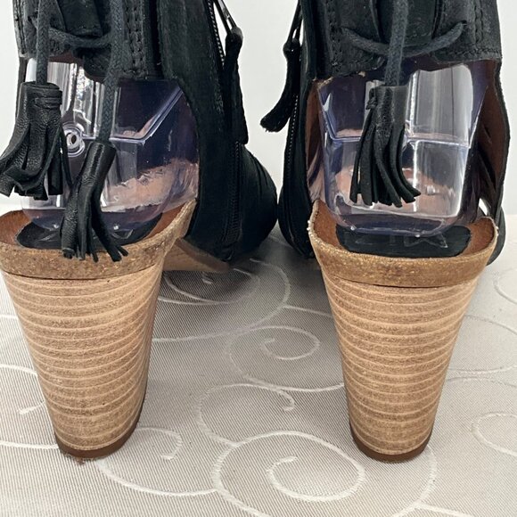 Miz Mooz Black Leather Heeled Sandals With Zipper Closure Size 40 Womens Europea - Picture 8 of 9